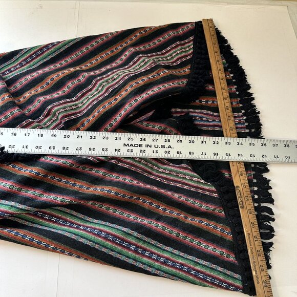 Handwoven Multicolor Striped Womens Vest Medium Poncho Fringe Ehnic Boho Cotton - Picture 6 of 7